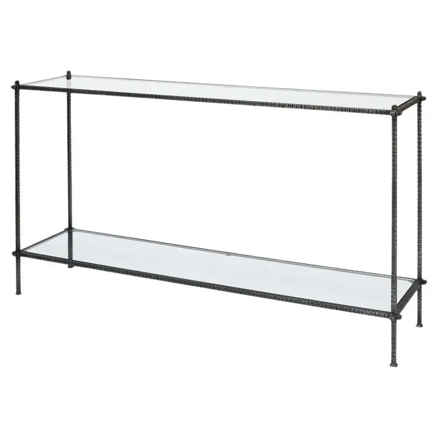 Mid-Century Iron and Glass Console Table | 1stDibs