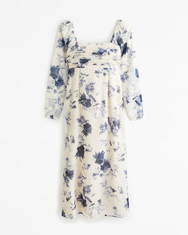 Emerson Chiffon Long-Sleeve Midi Dress | Abercrombie & Fitch (US)