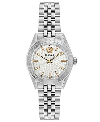 Women's V-Code Silver Stainless Steel Bracelet Watch, 36mm | Macy's