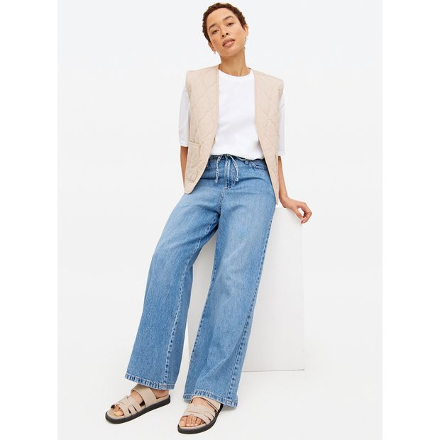 Mid Wash Denim Flared Palazzo Jeans  16S | Tu Clothing