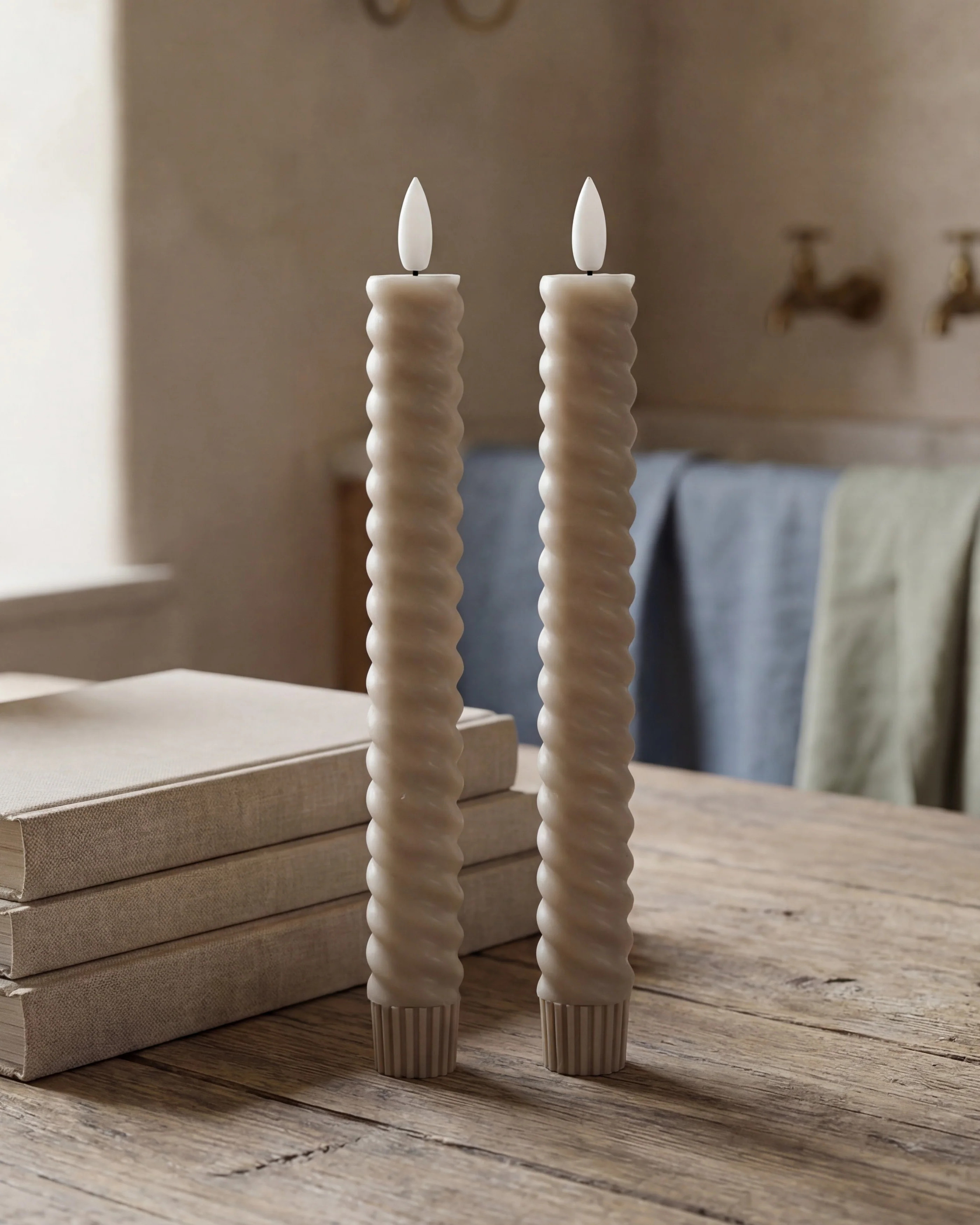 Spiral LED Taper Candle Set | Taupe | MJHome