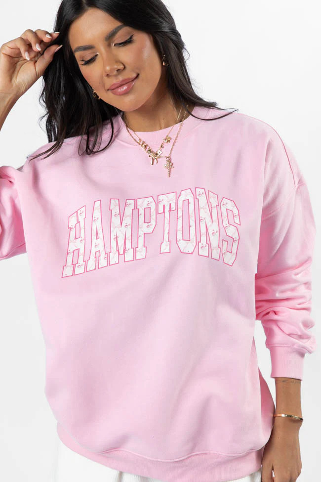Hamptons Printed Light Pink Oversized Graphic Sweatshirt | Pink Lily