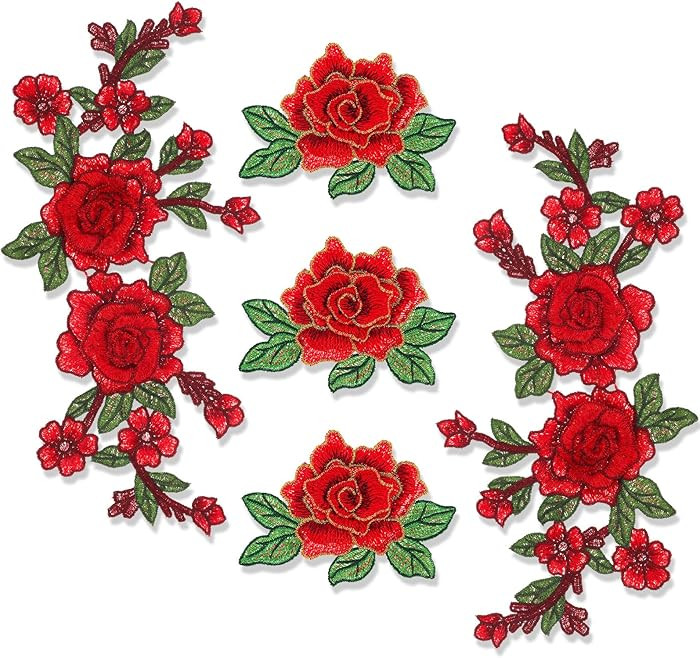 5pcs Rose Flower Embroidered Patches Floral Appliques Embellishments Clothing Accessories Sew on ... | Amazon (US)