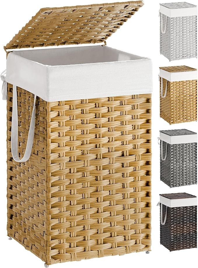 SONGMICS Laundry Hamper with Lid, 17.2 Gallon (65 L) Synthetic Rattan Clothes Laundry Basket with... | Amazon (US)