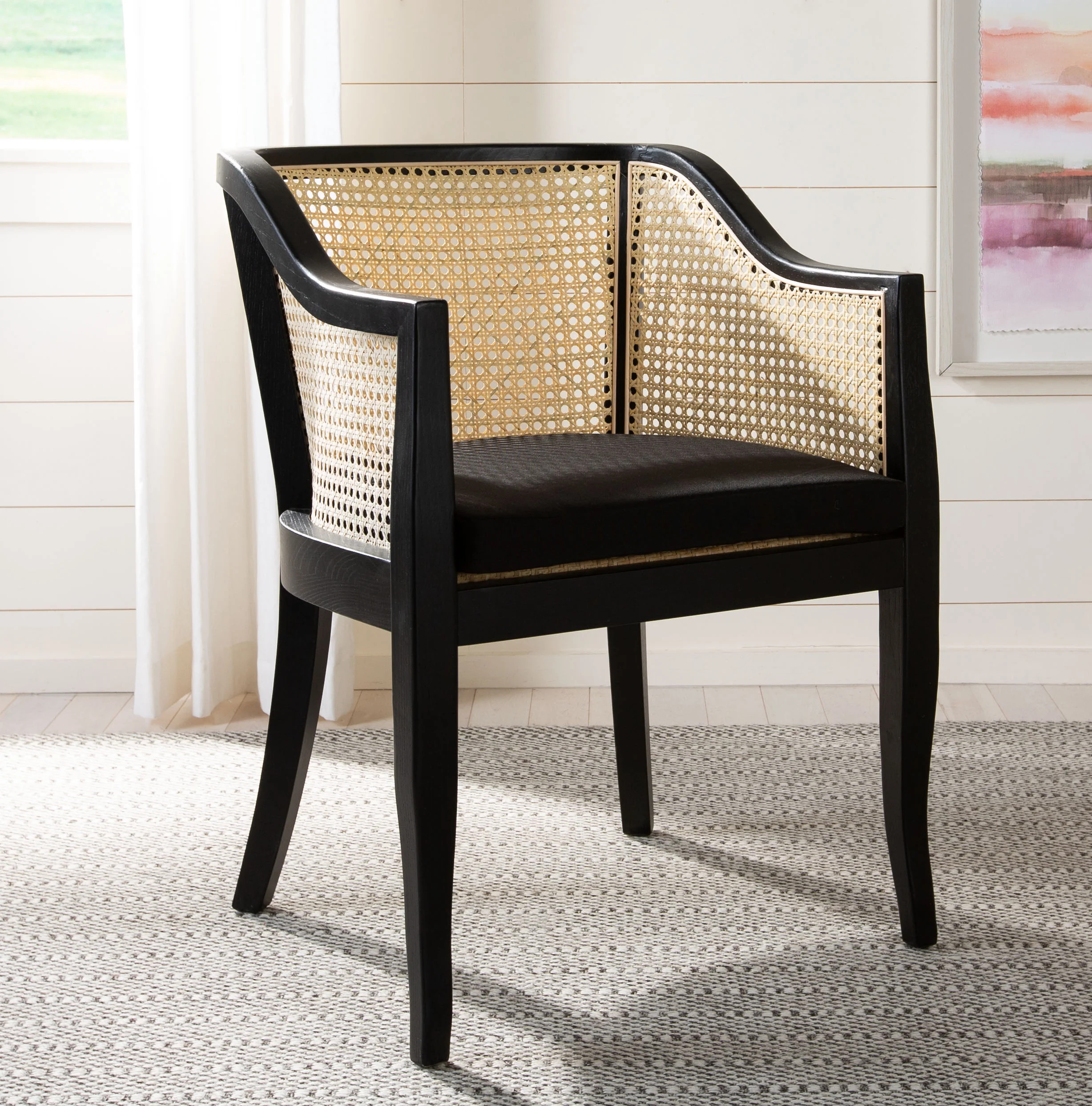 SAFAVIEH Rina Nautical Solid Dining Chair, Black/Natural | Walmart (US)