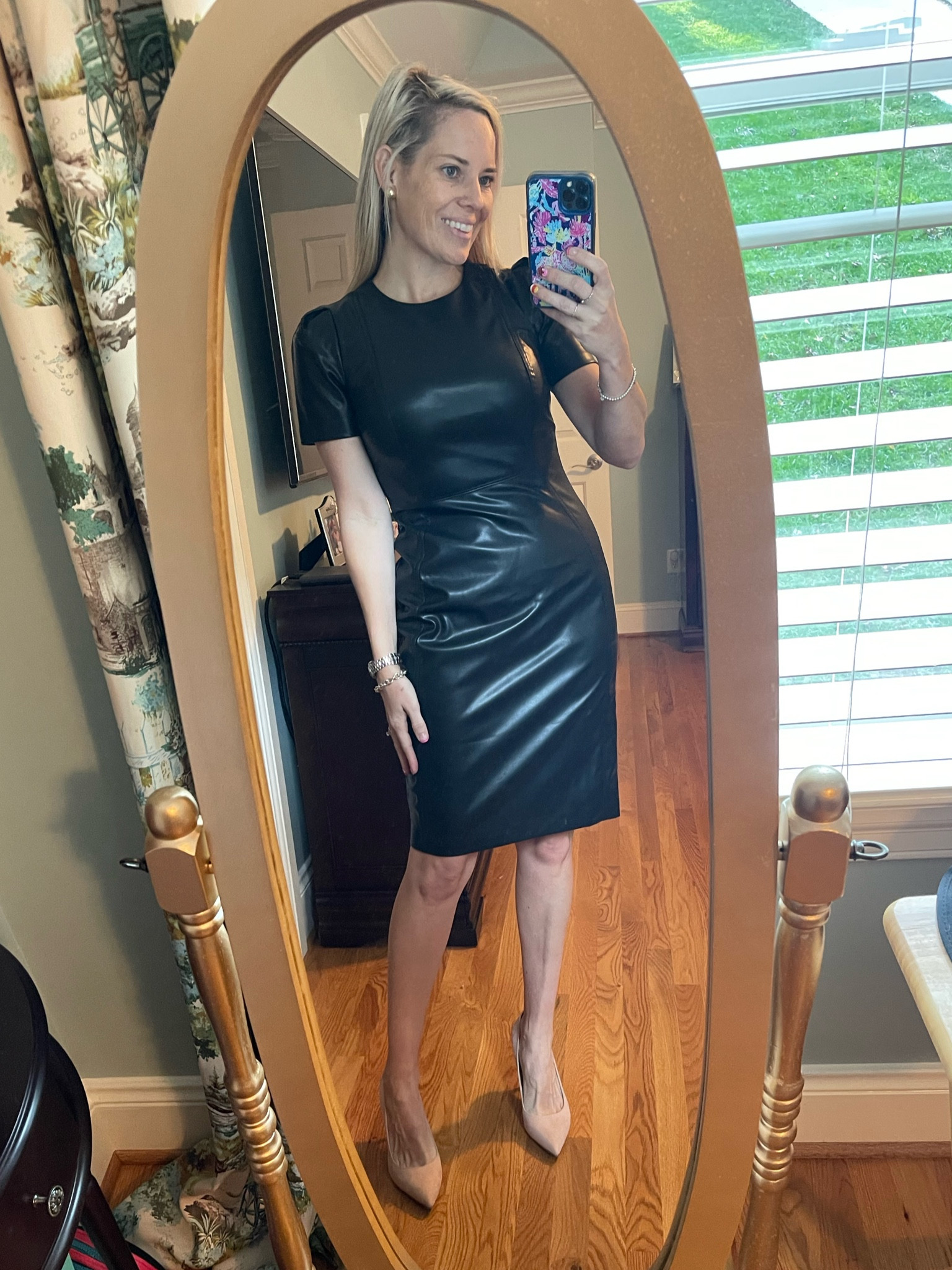 Calvin klein hotsell black leather dress