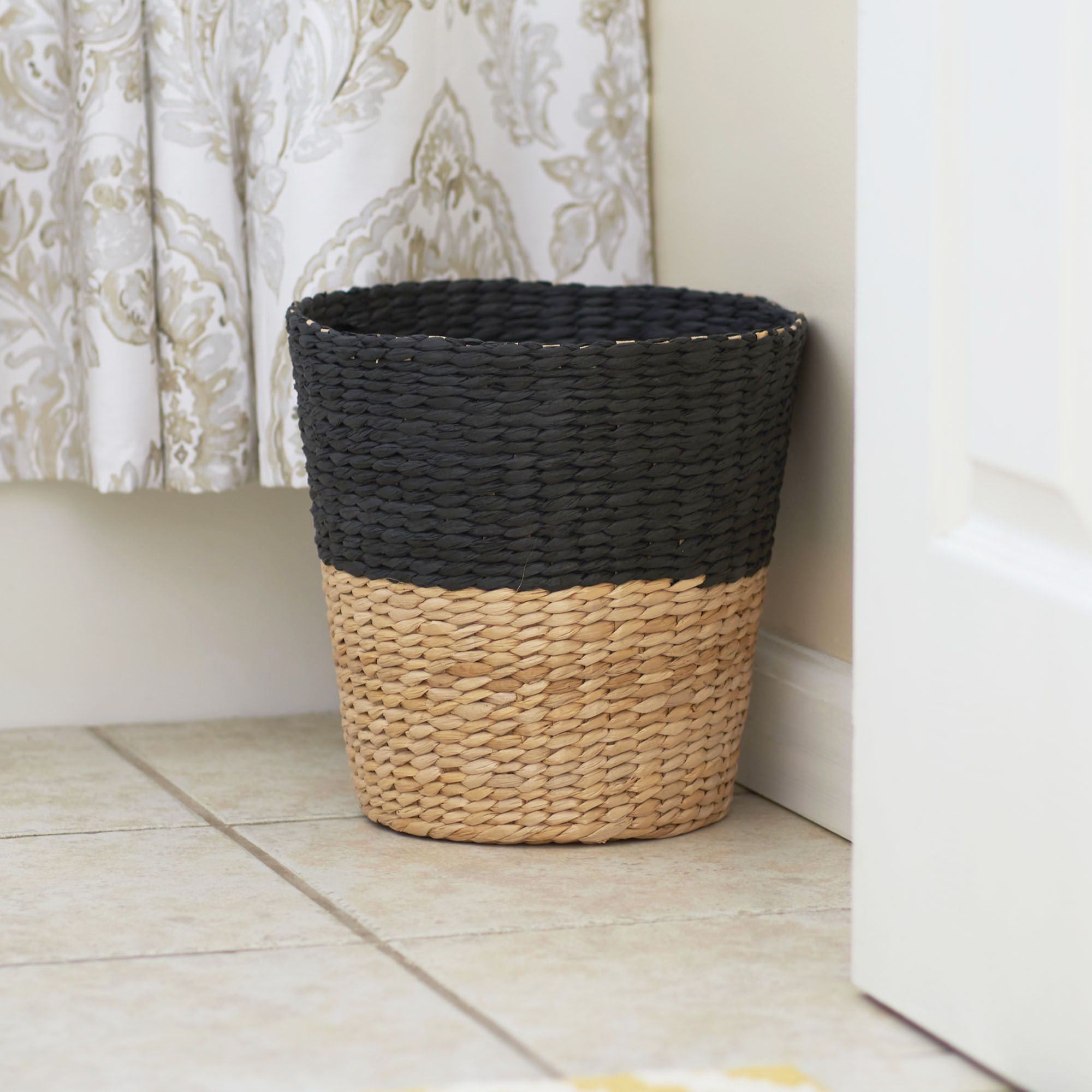 Household Essentials Hyacinth Paper Waste Basket, Charcoal-Natural | Walmart (US)