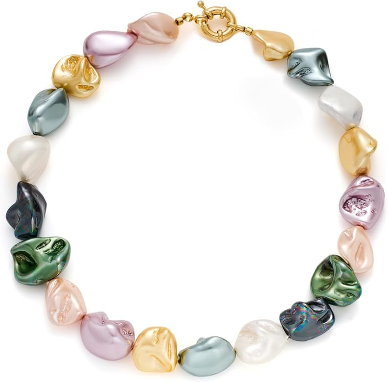 LILIE&WHITE Shell Necklace For Women White Chunky Shell Gemstone Necklace Colorful Summer Beach N... | Amazon (US)