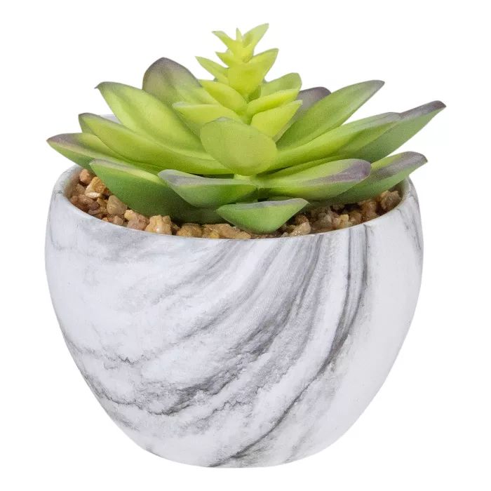 Northlight 4" Green and Purple Artificial Succulent in Faux Marble Pot | Target