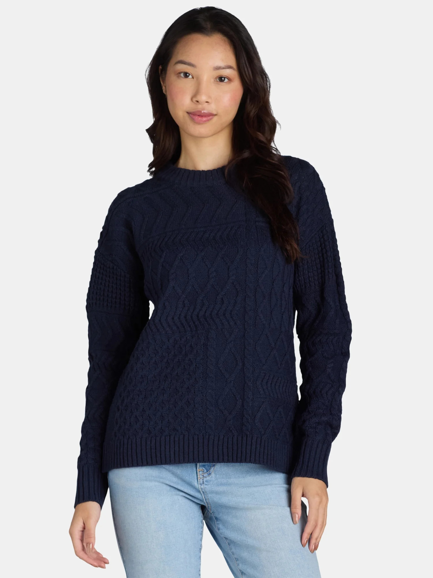 Time and Tru Women's and Women's Plus Mixed Stitch Sweater, Sizes XS-4X - Walmart.com | Walmart (US)