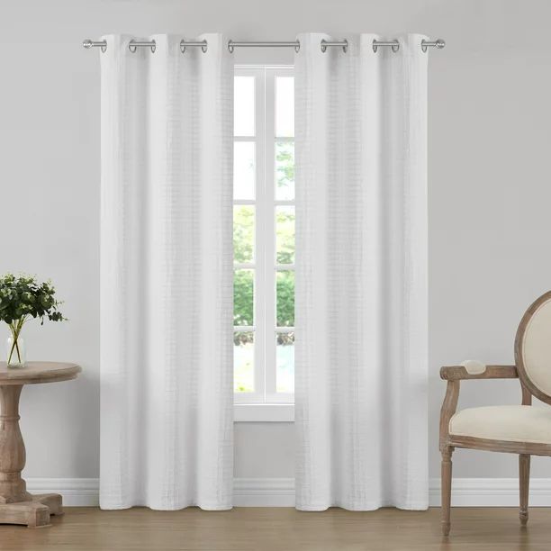 My Texas House Campbell Light Filtering Grommet Curtain Panel, Set of Two, Bright White, 38" x 95... | Walmart (US)