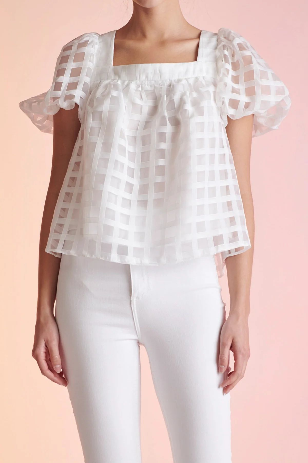 Organza Gridded Square Neck Crop Top | OBJECTRARE