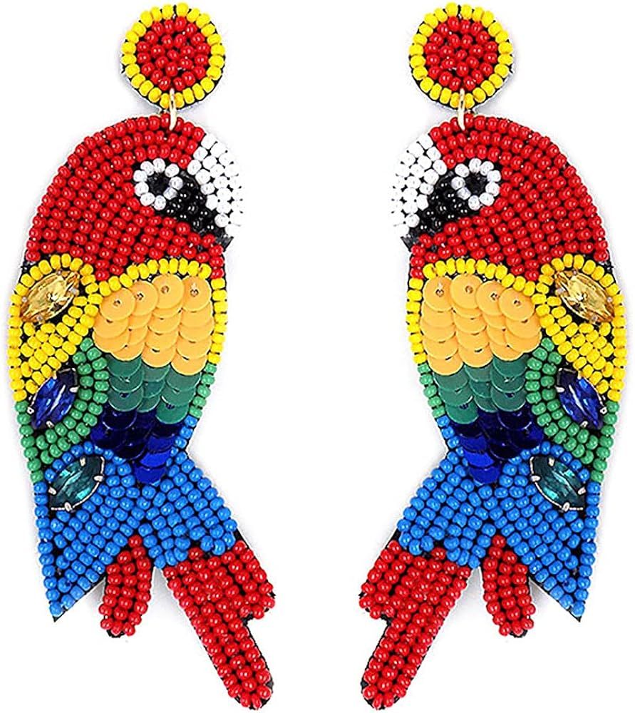 Beaded Colorful Parrot Post Earrings Handmade Parrot Earrings | Amazon (US)