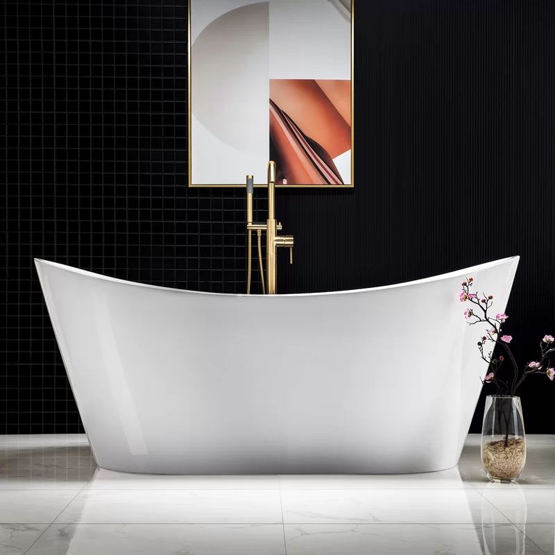 B0010 -BG-Drain &O 67'' x 32'' Freestanding Soaking Acrylic Bathtub | Wayfair North America
