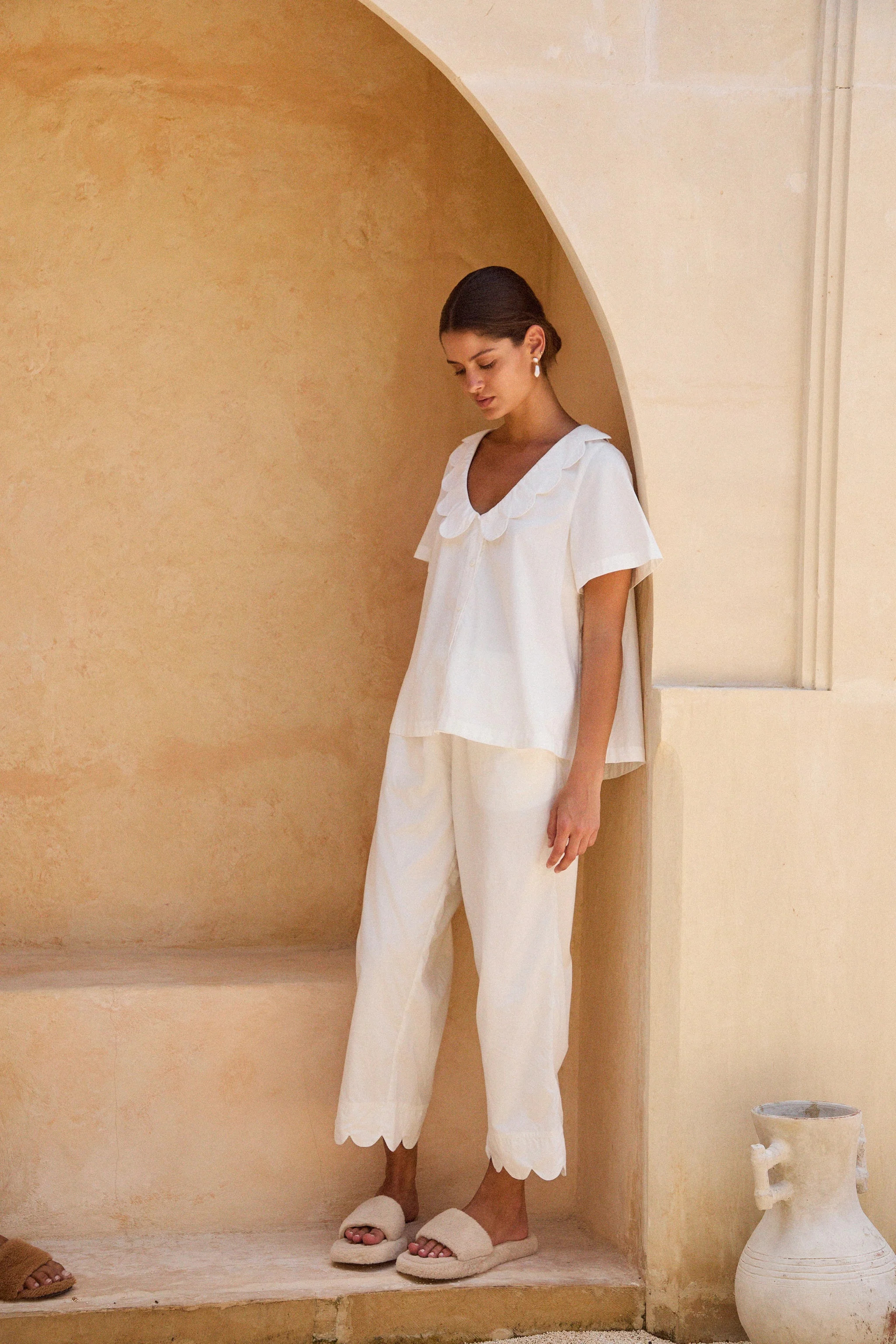 Penelope Sleep Set - Pants - Cotton Modal - Off White | Piyama