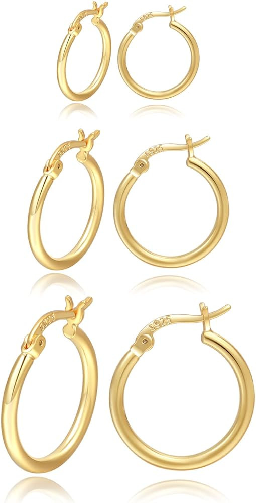 Gold Hoop Earrings for Women Sterling Silver Post Small Gold Hoop Earrings 14k Real Gold Tiny Hyp... | Amazon (CA)