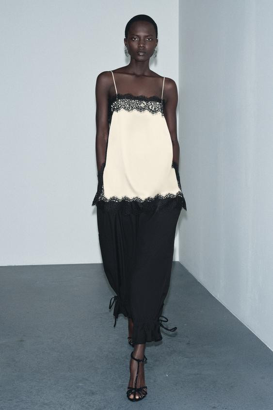 SATIN EFFECT LACE TOP ZW COLLECTION | Zara US