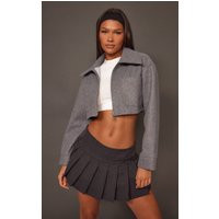 Grey Wool Look Pocket Detail Cropped Jacket | PrettyLittleThing US