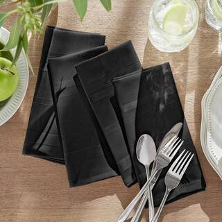 Elrene 17 in. W x 17 in. L Elegance Plaid Damask Black Fabric Napkins (Set of 4)-21051BLK - The H... | The Home Depot