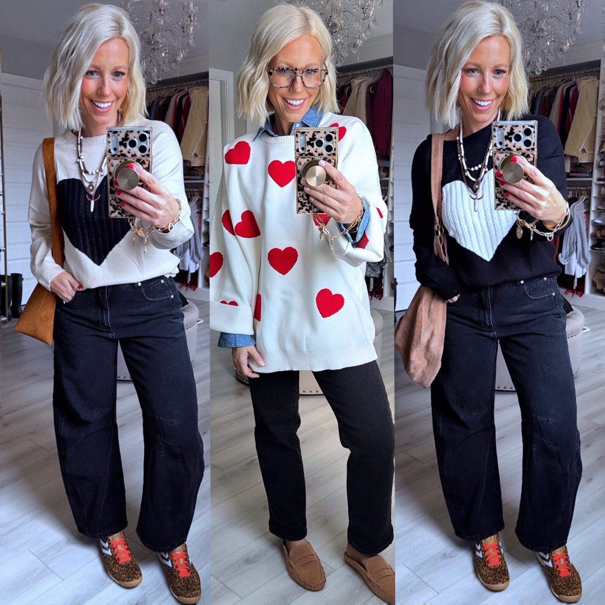 It’s almost that time of year!!!! Although, I love hearts year round!!!
⬇️⬇️⬇️
Red heart sweater medium (runs very big - need small)
Black and white sweaters medium for a roomy fit.
Barrel Amazon jeans size medium
Black jeans Walmart sized down to a 2 - run big! 
Shoes TTS

#LTKValentine #LTKSaleAlert #LTKSeasonal