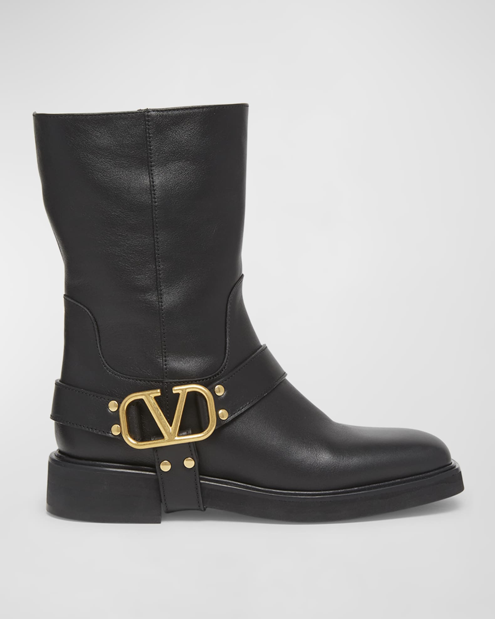 Valentino Garavani VLogo Leather Harness Biker Boots | Neiman Marcus