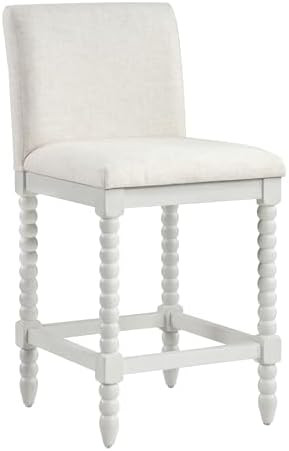 OSP Home Furnishings Kaylee Spindle Counter Height Stool with Antique White Wood Frame, White Lin... | Amazon (US)