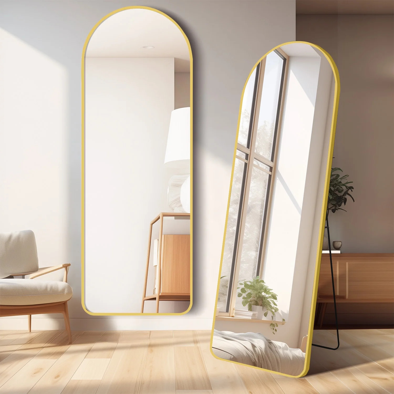 64"x21" Arched Full Length Mirror Full Body Floor Mirror with Stand for Bedroom Cloakroom, Gold | Walmart (US)