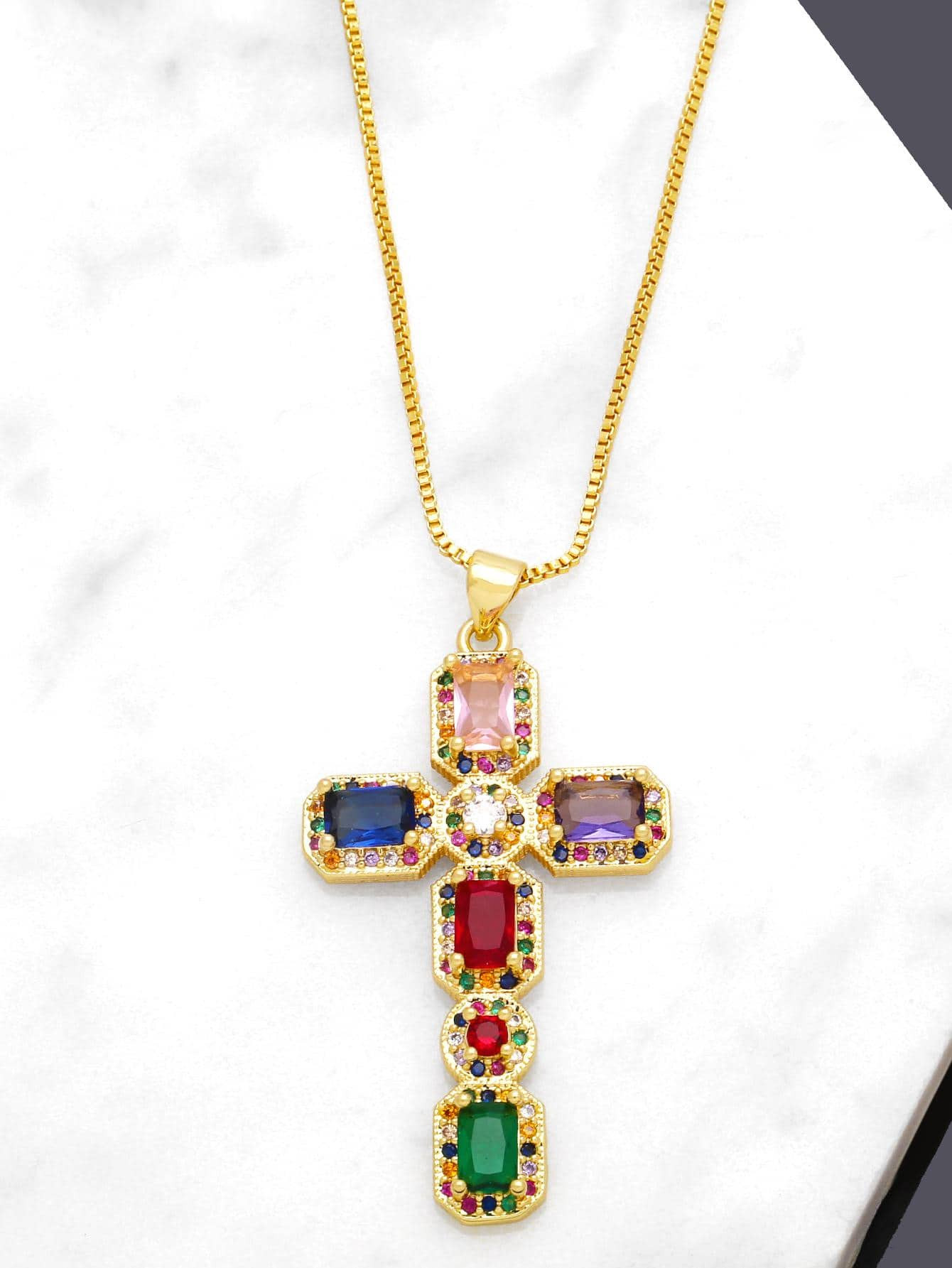 Cubic Zirconia Cross Charm Necklace | SHEIN