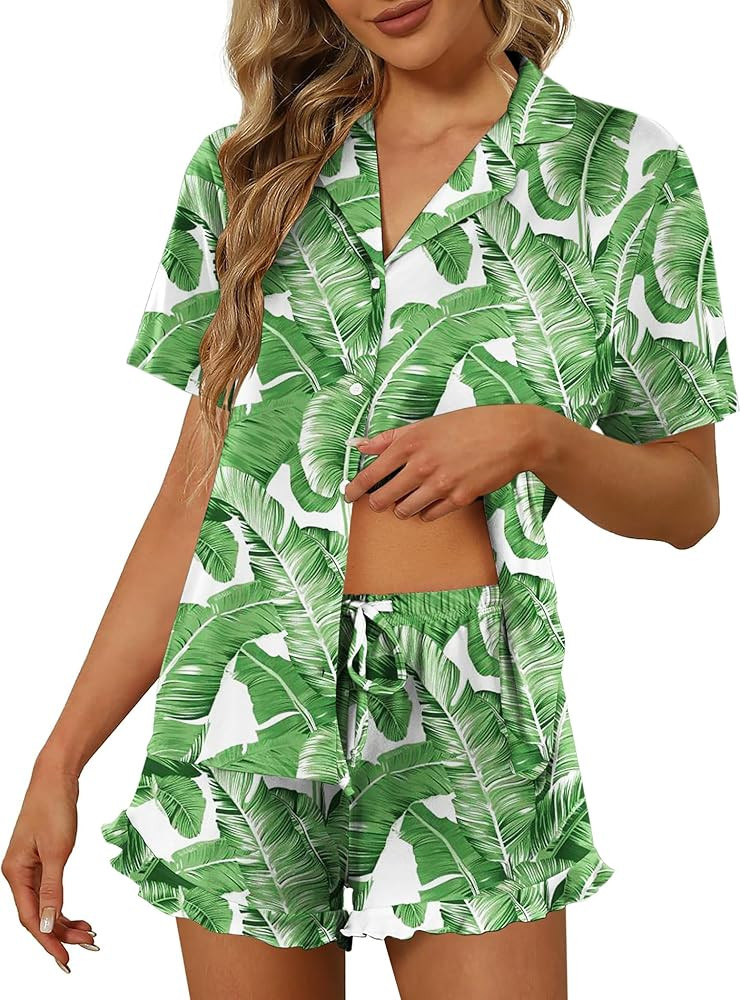 Ekouaer Pajamas Set for Women Short Sleeve Sleepwear Button Down Pjs Lounge Sets Soft Nightwear | Amazon (US)