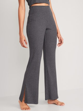 High-Waisted Rib-Knit Split Flare Lounge Pants for Women | Old Navy (US)