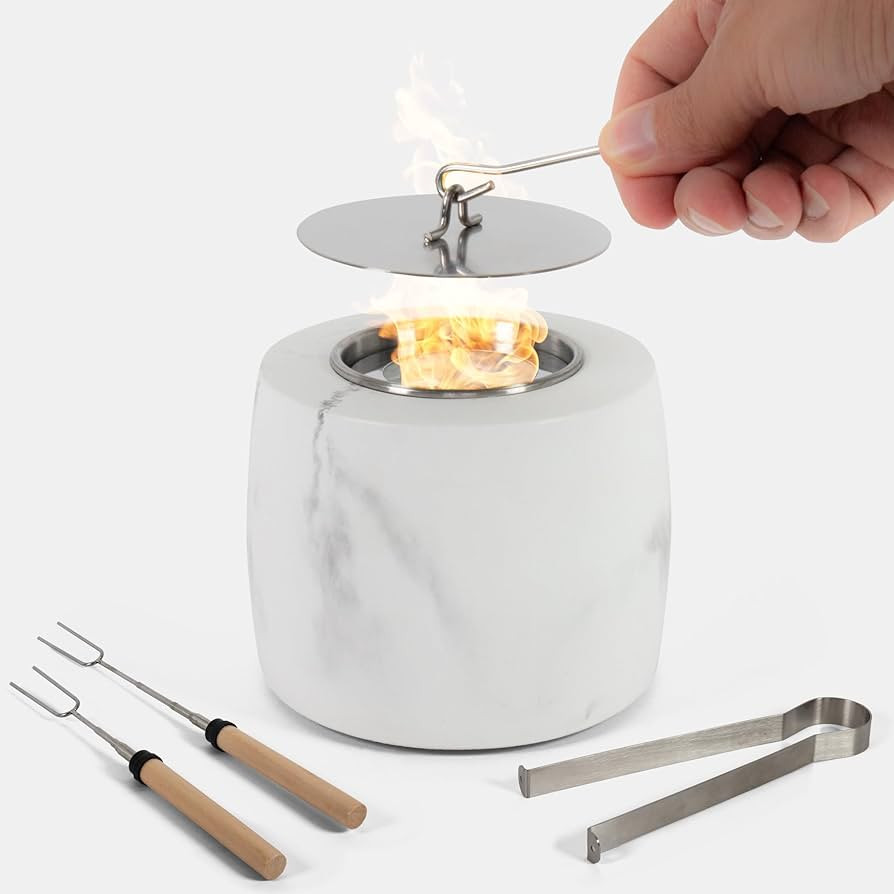 Concrete Tabletop Fire Pit & Portable Fireplace for Indoor & Outdoor Bonfires, Rubbing Alcohol Sm... | Amazon (US)