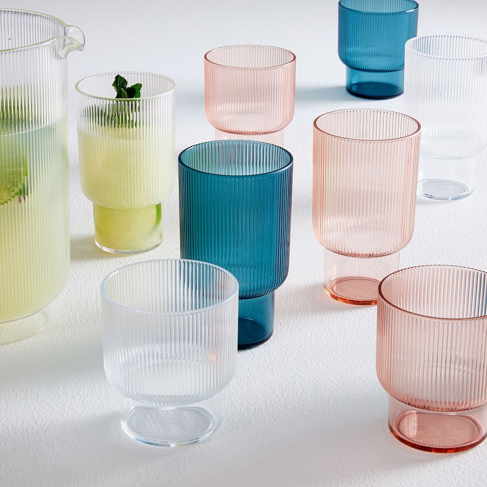 Fluted Acrylic Glassware, Highball, Silver Pine | West Elm (US)