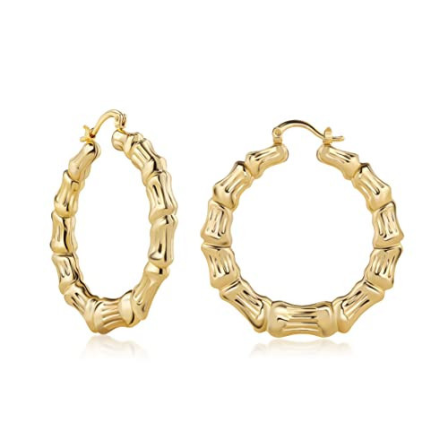 Barzel 18k Gold Plated Bamboo Hoop Earrings for Women, 40MM X 40MM - Made In Brazil | Amazon (US)