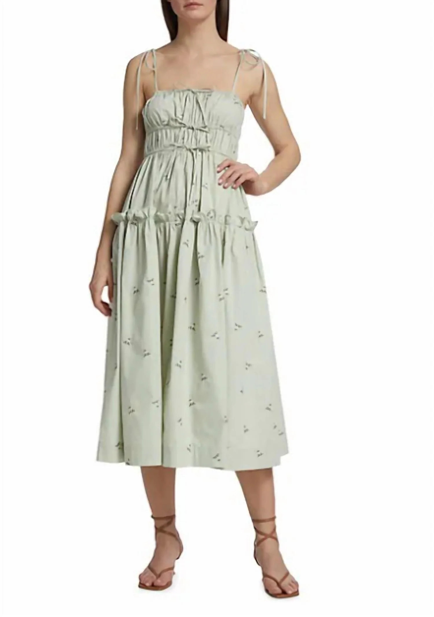 Reagan Smocked Midi Dress In Sage | Shop Simon