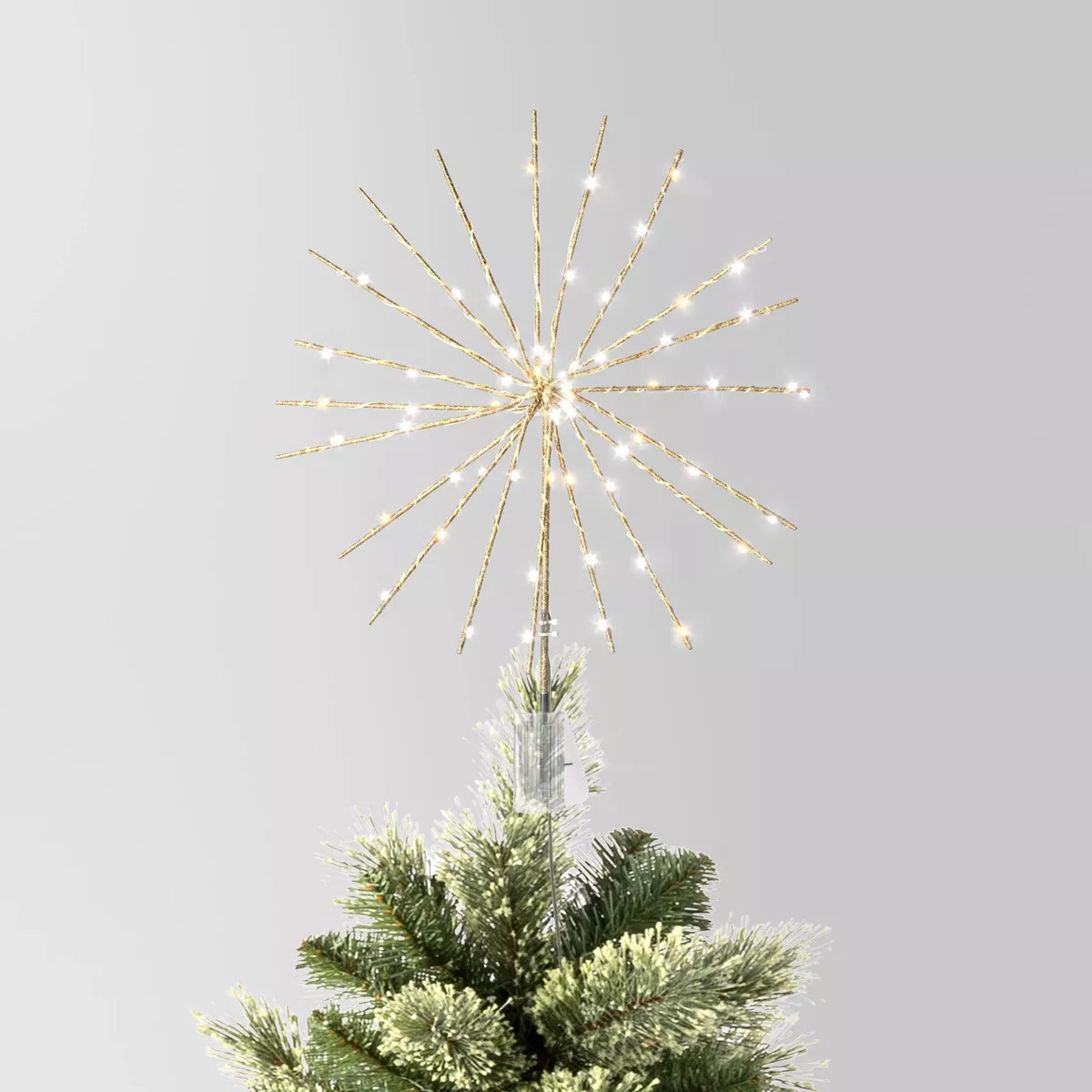 14" Pre-lit Dewdrop Glittered Starburst Christmas Tree Topper Champagne with Cool White Twinkle/W... | Target