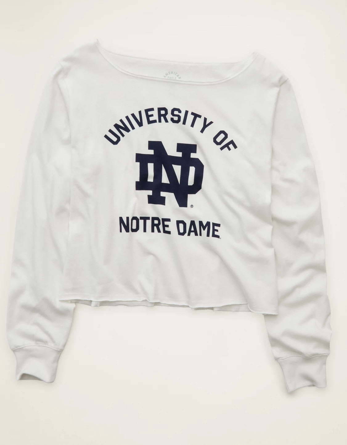 AE Notre Dame Off-the-Shoulder Graphic T-Shirt | American Eagle Outfitters (US & CA)