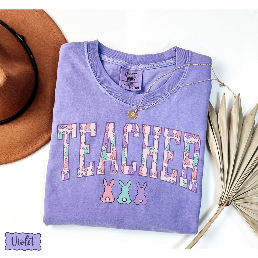 Teacher Comfort Colors® Easter Shirt, Cute Bunny Rabbit Easter Shirt, Elementary School Teacher ... | Etsy (US)