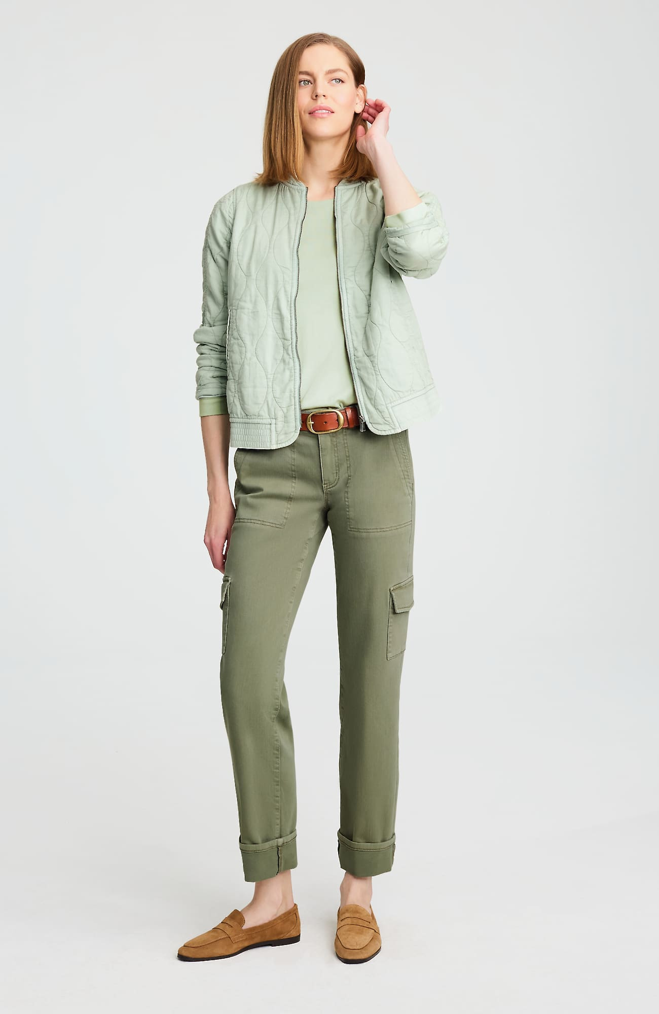 Women's Relaxed Straight-Leg Cargo Jeans (Light Moss Green) (Size: 10) J. Jill | J. Jill