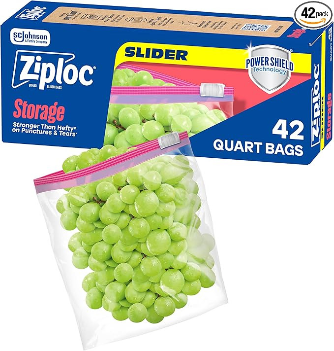 Ziploc Quart Food Storage Slider Bags, Power Shield Technology for More Durability, 42 Count | Amazon (US)