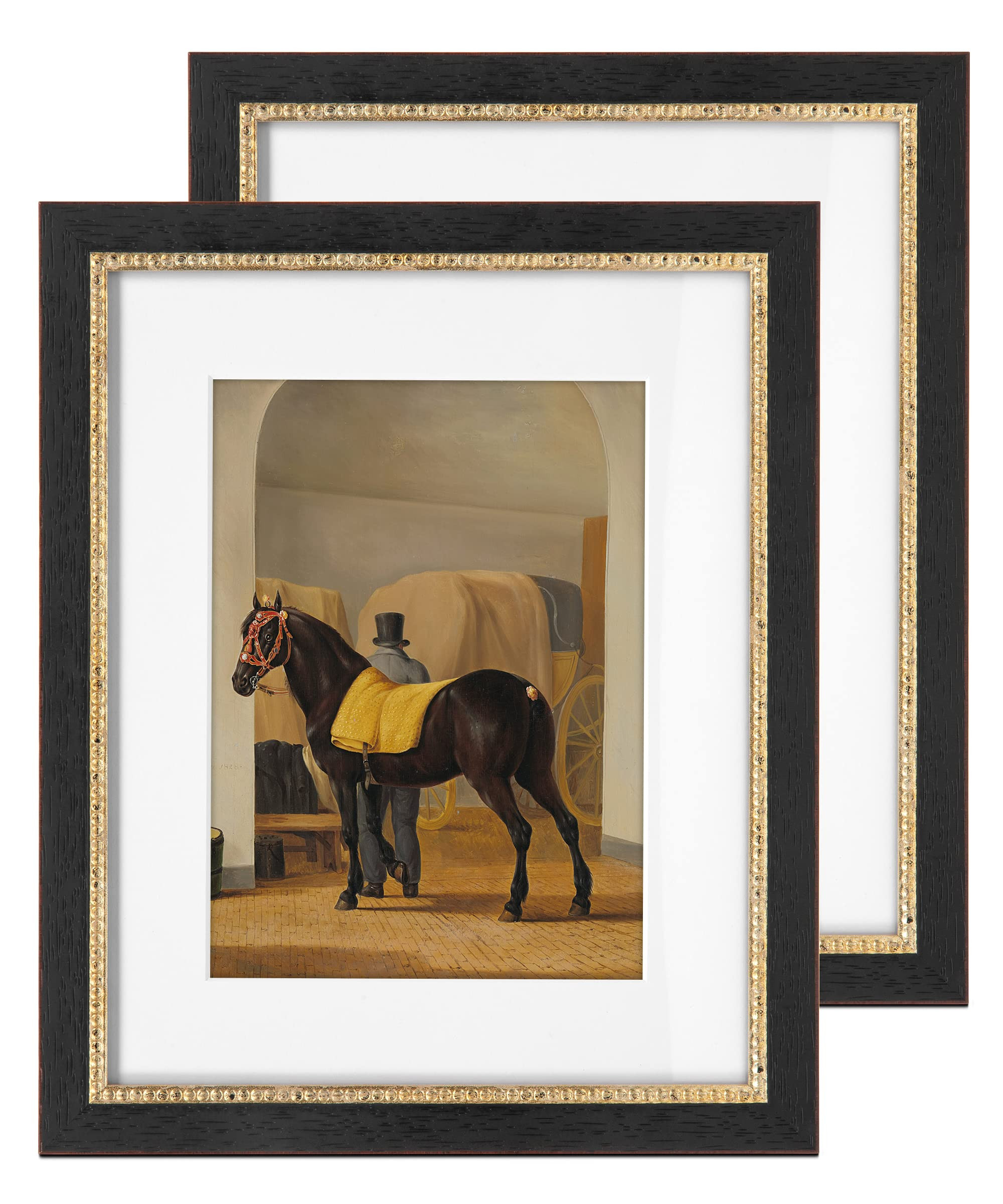 Sapowerntus 8x10 Picture Frames 5x7 with Mat, Black Gold Vintage Photo Frame Set of 2, Beaded Tri... | Amazon (US)