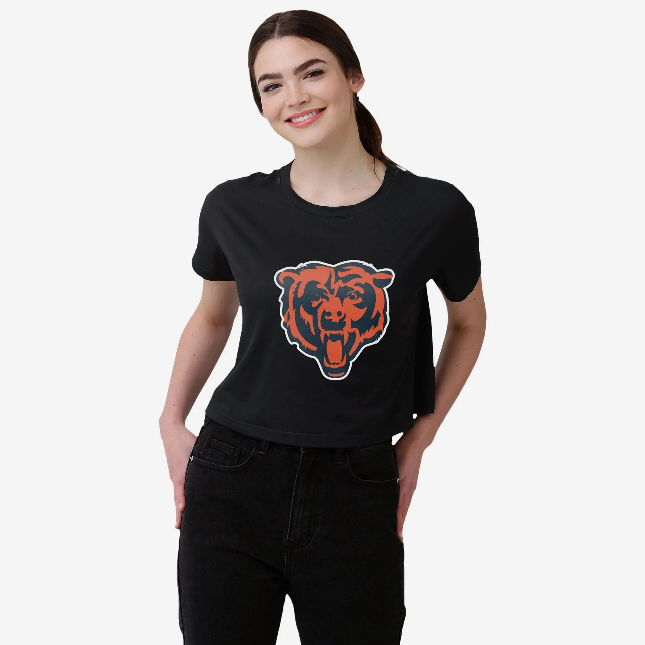 Chicago Bears Womens Black Big Logo Crop Top | FOCO inc