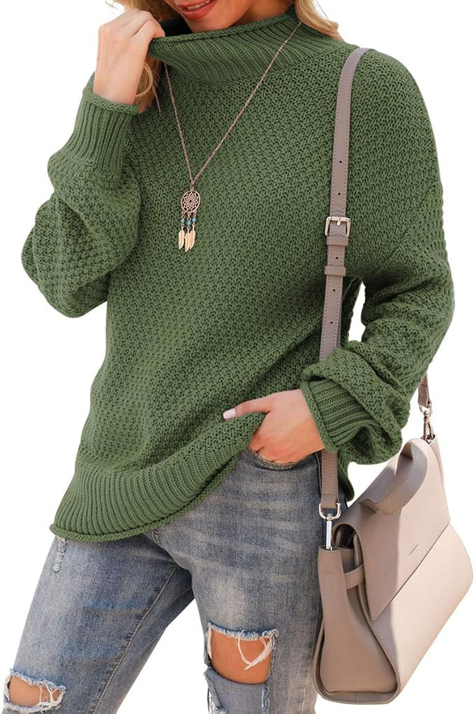 Jouica Womens Turtleneck Oversized Sweaters Batwing Long Sleeve Pullover Loose Chunky Knit Jumper | Amazon (US)