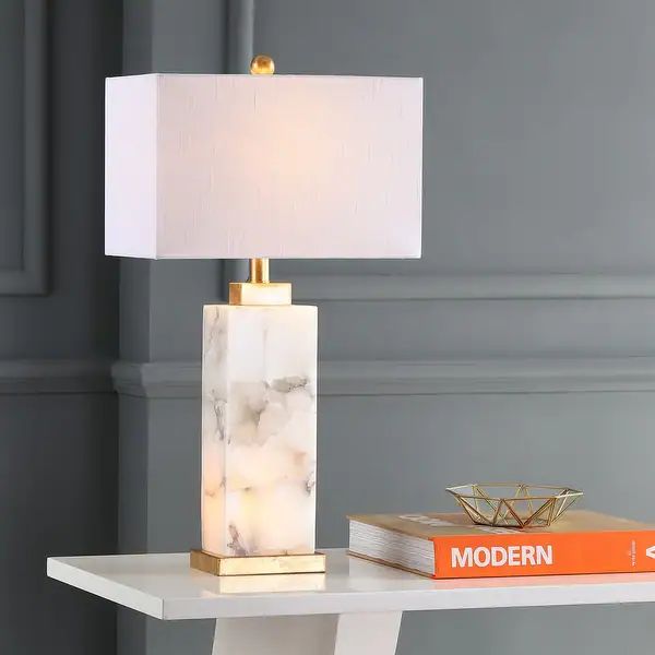 Eloise 27.5" Alabaster LED Table Lamp, White/Gold Leaf by JONATHAN Y - Overstock - 35647956 | Bed Bath & Beyond