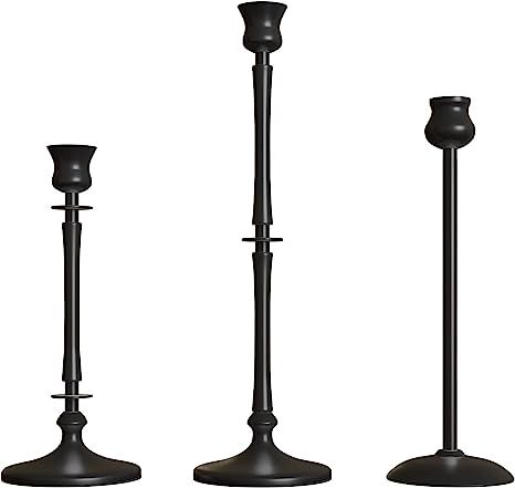 Matte Black Taper Candlestick Holders Set of 3 - Metal Taper Candle Holders for Candlesticks, Can... | Amazon (US)