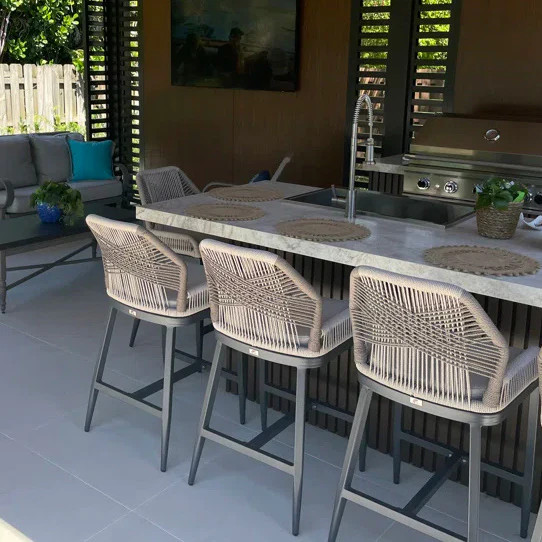 PURPLE LEAF Outdoor Bar Stools Set of 2,  Wicker Rattan Bar Stools with Back Aluminum Outside Gar... | Purple Leaf