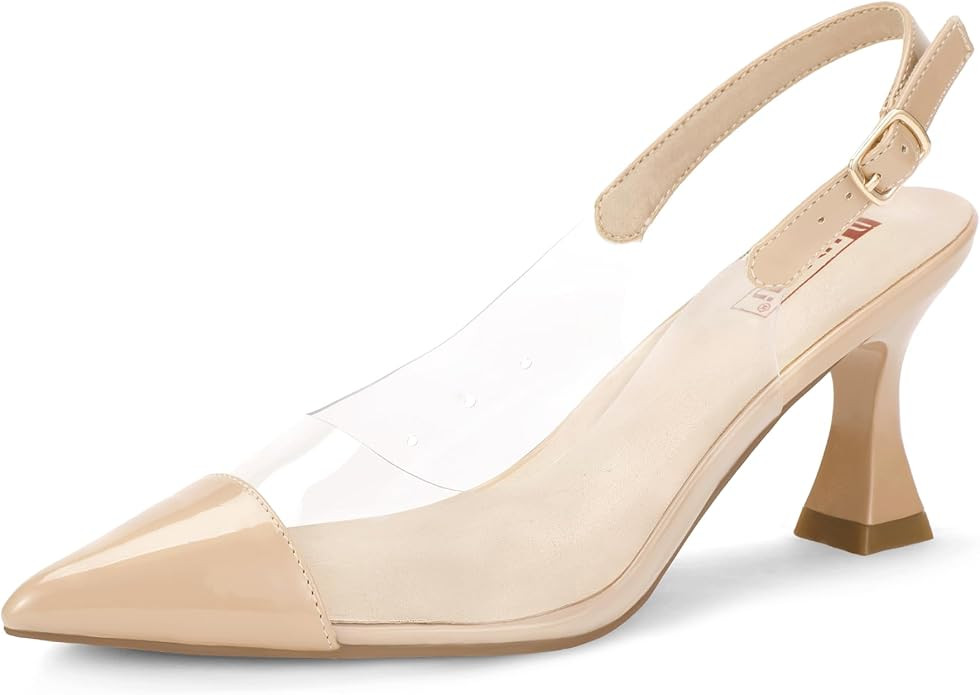 IDIFU IN3 Slingback Clear Heels Women's Pumps Closed Pointed Toe Kitten Low Short Prom Wedding Pa... | Amazon (US)