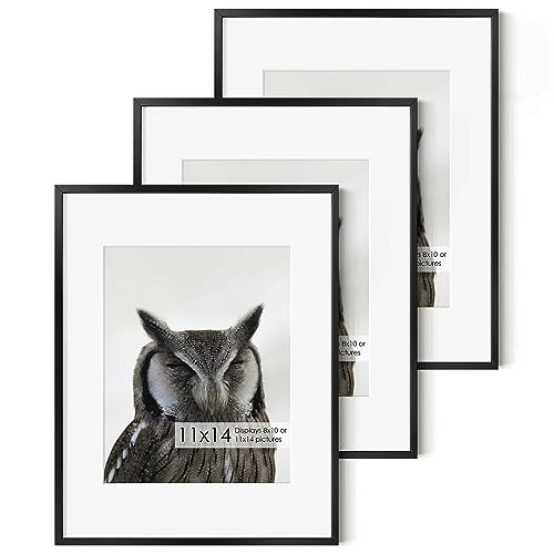Fun Memories 11x14 Premium Metal Picture Frame - 11x14 Aluminum Photo Frames with 8x10 Mat, and Hanging Hardware - Ideal for Wall or Tabletop Display - Set of 3 - Black | Amazon (US)