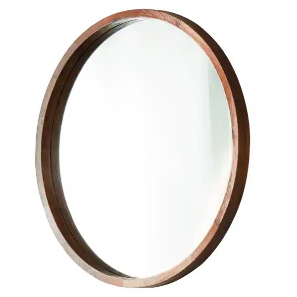 Carson Carrington Large 30 Inch DIA Tallberg Round Mirror Modern Circle Brown Wood Frame Accent D... | Bed Bath & Beyond
