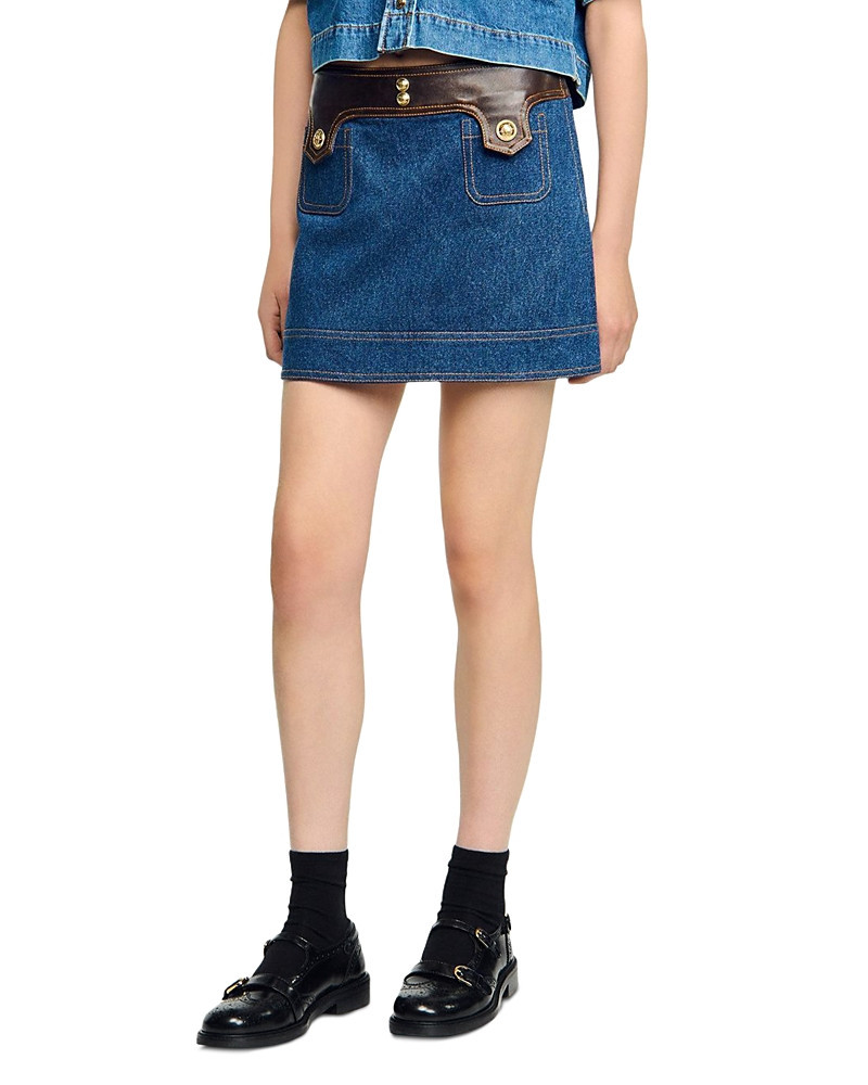 Sandro Leather Trim Mini Denim Skirt | Bloomingdale's (US)