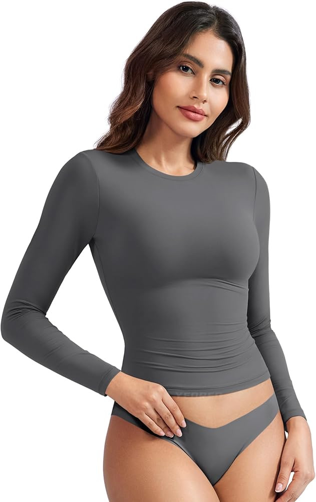 YEOREO Long Sleeve Shirts for Women y2k Tops Double Lined Basic Tee Crew Neck Going Out Sweeney W... | Amazon (US)